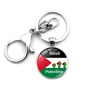 Save Palestine flag keychain with metal pendant and secure lobster clasp design