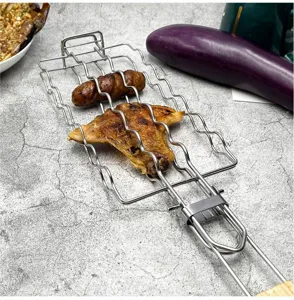 Cestello per barbecue in acciaio inossidabile per hot dog e salsicce, attrezzo da campeggio.