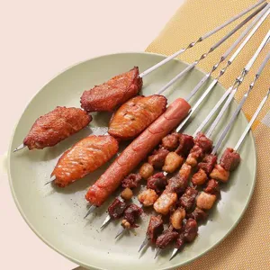 Brochetas De Barbacoa De Acero Inoxidable Modernas Reutilizables Planas Shish Kebab Parrilla Palos Para Campamento Al Aire Libre Cocina Aguja Accesorios