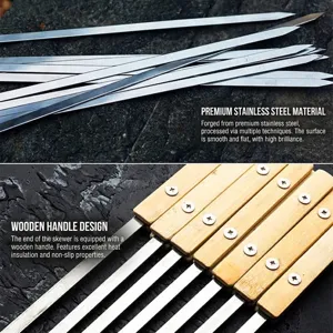 Rvs platte barbecuespiesen met hittebestendige houten handgrepen voor grillen
