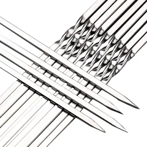 Brochetas de acero inoxidable para barbacoa palitos metálicos planos para carne
