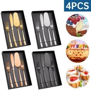 4-teiliges Edelstahl Tortenmesser und Kuchenheber Set mit Viereckigen Griffen Hochzeit