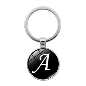 Moderner 26 Englische Buchstaben Zeit Edelstein Schlüsselanhänger Runder Glasanhänger Zinklegierung Schlüsselring Initialen Geschenk