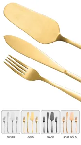 Edelstahl Hochzeit Kuchenheber Messer und Gabel Set mit gebürstetem Gold Finish, Detailansicht.
