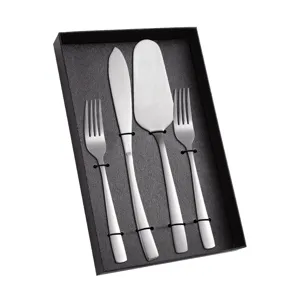 Edelstahl Kuchenmesser Spaten Dessertgabel 4-teiliges Set Hochzeitsfeier Besteck Geschenkbox