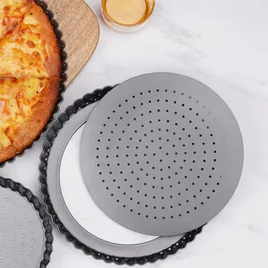 Juego de moldes para pizza de acero al carbono antiadherente con fondo perforado