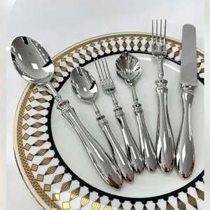 Luxury Forged 304 Stainless Steel Cutlery Gourd Handle Mirror Polished Dinner Knife Fork Spoon Hotel Tableware