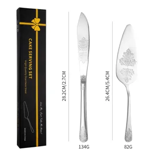 Embossed stainless steel cake serving set with gift box and dimensions