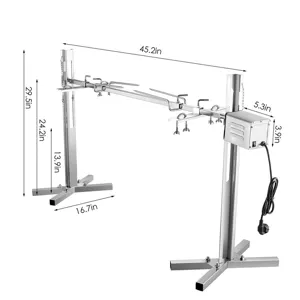 Edelstahl elektrischer Rotisserie Grill Abmessungen, Maße und Detailansicht vom Motor.