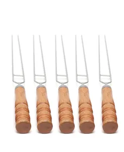 Detailansicht von 5er-Set Profi-Edelstahl U-förmige Grillspieße mit Holzgriffen