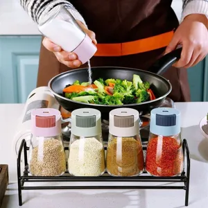 Quantitative Salt Dispenser Precise Seasoning Bottle Moisture Proof Glass Spice Jar With Press Type Lid For Healthy Kitchen