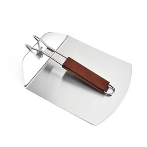 Edelstahl klappbarer Pizzaschieber mit Holzgriff, ideal zum Backen und Kuchen übertragen.
