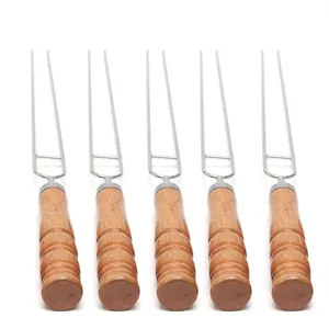 5er-Set U-förmige Grillspieße aus Edelstahl mit Holzgriffen, hitzebeständig
