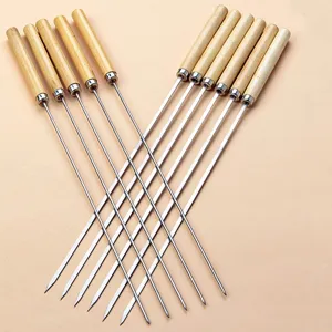 Premium-Set aus 12 Edelstahl-Grillspießen mit ergonomischen hitzebeständigen Holzgriffen