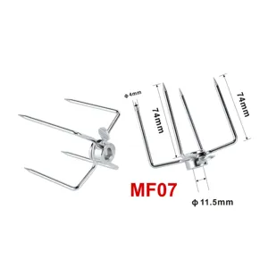 Dimensions of stainless steel rotisserie meat forks with 74mm long prongs