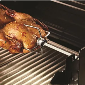 Stainless steel rotisserie spit rod with heavy-duty meat forks for BBQ grilling