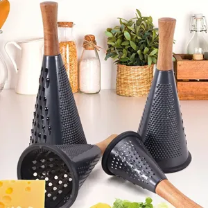 Black Stainless Steel Cone Cheese Grater With Acacia Wood Handle Multifunctional Vegetable Shredder For Kitchen Home Tools