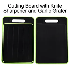 Multifunctional double-sided thawing cutting board with knife sharpener and garlic grinder