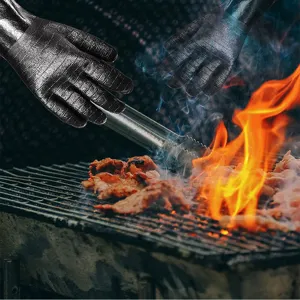 Hittebestendige zwarte neopreen BBQ handschoenen voor buiten grillen en buiten koken