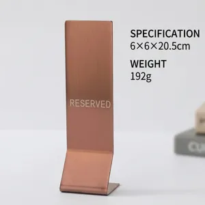 Langlebiges Tischreservierungsschild aus roségoldenem Edelstahl für Restaurants, 6x6x20,5 cm