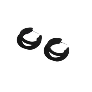 Elegant minimalist black flocked double-layer C-shaped hoop earrings for autumn and winter