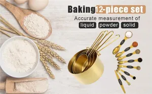 12-teiliges Gold Messbecher und Messlöffel Set aus Edelstahl für Backen und Küche