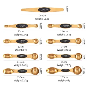 9-teiliges magnetisches Messlöffel-Set aus goldfarbenem Edelstahl