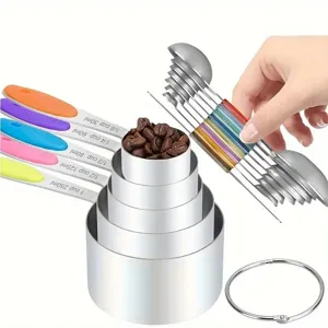 Edelstahl Messbecher und Messlöffel Set mit bunten Silikongriffen ideal zum Backen.