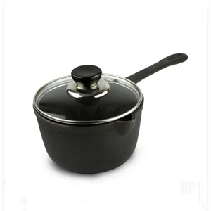 Premium 16cm non-coated cast iron mini saucepan with transparent glass lid for milk