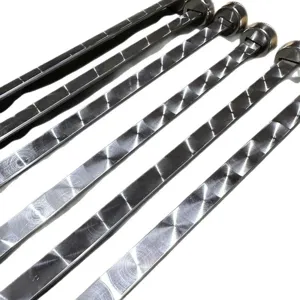 Premium flat stainless steel BBQ skewers with decorative pattern for outdoor grilling