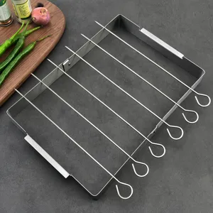 Stainless Steel BBQ Skewers Rack Set Portable Folding Grilling Stand With Metal Skewers For Outdoor Camping Picnic Backyard Party