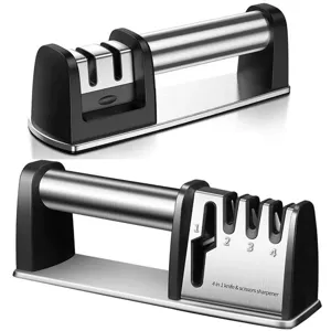 Affilatrice per coltelli e forbici 4 in 1 con manico ergonomico per affilatura rapida a casa.