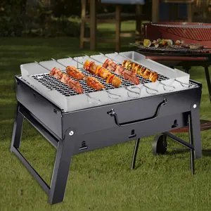 Portable stainless steel BBQ grill outdoor camping folding barbecue rack with skewers tools