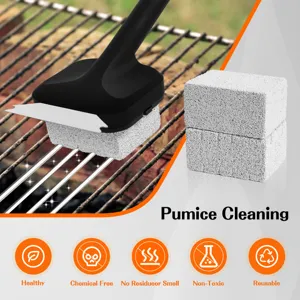 Spazzola per pulizia barbecue professionale con pietra pomice e raschietto resistente