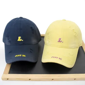 Unisex Cotton Distressed Baseball Cap Embroidered Letter Soft Top Casual Streetwear Sunshade Hat
