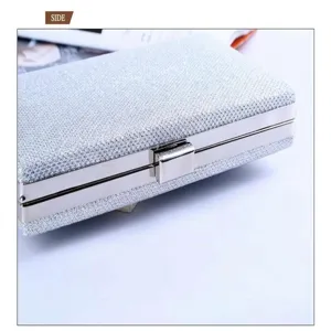 Silver glitter evening clutch bag, elegant metallic frame wedding party purse for women.