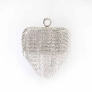 Luxus Strass Fransen Abendtasche Mit Ringverschluss Leder Satin Funkelnde Abend Clutch Kette Umhängetasche Für Damen