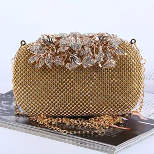 Sac de Soirée en Strass pour Femmes Sac à Main Fleur Feuille Élégante Pochette en PU pour Mariage Fête Banquet
