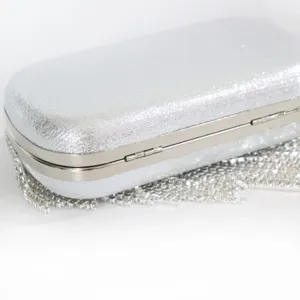 Silberne glitzernde Abendtasche mit Strassfransen und Metallrahmen Handtasche für Damen