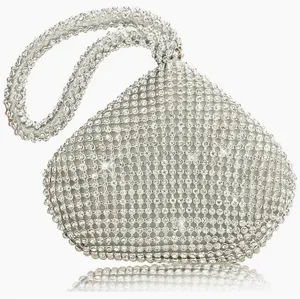 Handmade Rhinestone Evening Bag Triangle Clutch For Women Elegant Banquet Party Wedding Handbag Satin Wedding Purse