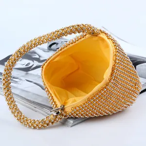 Elegant handmade rhinestone evening handbag with yellow lining for party clutch use