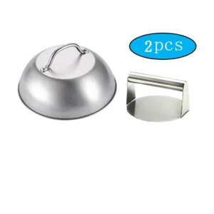 Σετ 2 τεμαχίων BBQ με ανοξείδωτο κάλυμμα θόλου και πρέσα κρέατος για μπιφτέκια στη σχάρα