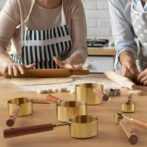 Edelstahl Messbecher Und Messlöffel Holzgriff Galvanisiert Gold Kaffee Backwerkzeuge Küche Messset Für Hausmannskost