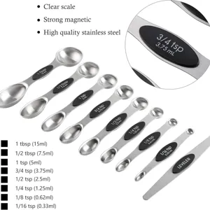 Magnetic stainless steel measuring spoons set for baking and coffee with leveler