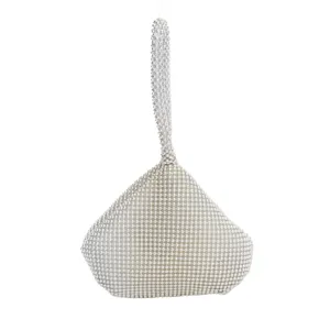Bolso de Noche Cartera de Mano Mujer Perlas de Aluminio Bolso Triangular Elegante para Boda Banquete Fiesta