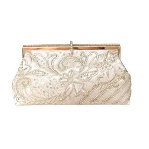 Vintage Embroidered Floral Evening Bag For Women Handmade Sequin Rhinestone Clasp Closure Clutch Purse With Chain Shoulder Strap