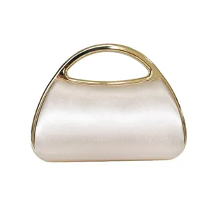 Elegante bolso de noche de satén con asa de metal dorado, bolso de mano para fiesta.