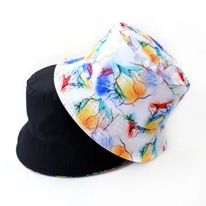 Reversible bucket hat for men and women, stylish digital print outdoor sun protection hat.
