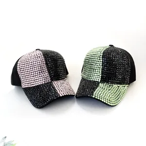 Gorra de beisbol con pedreria brillante sombrero de cristal a cuadros para sol