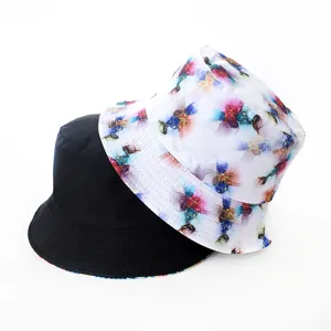 Chapeau bob réversible imprimé numérique, casquette anti-soleil double face streetwear.